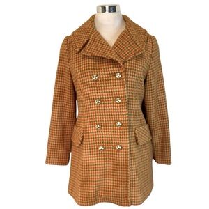 Houndstooth Double-Breasted Wool Coat Jacket Vintage